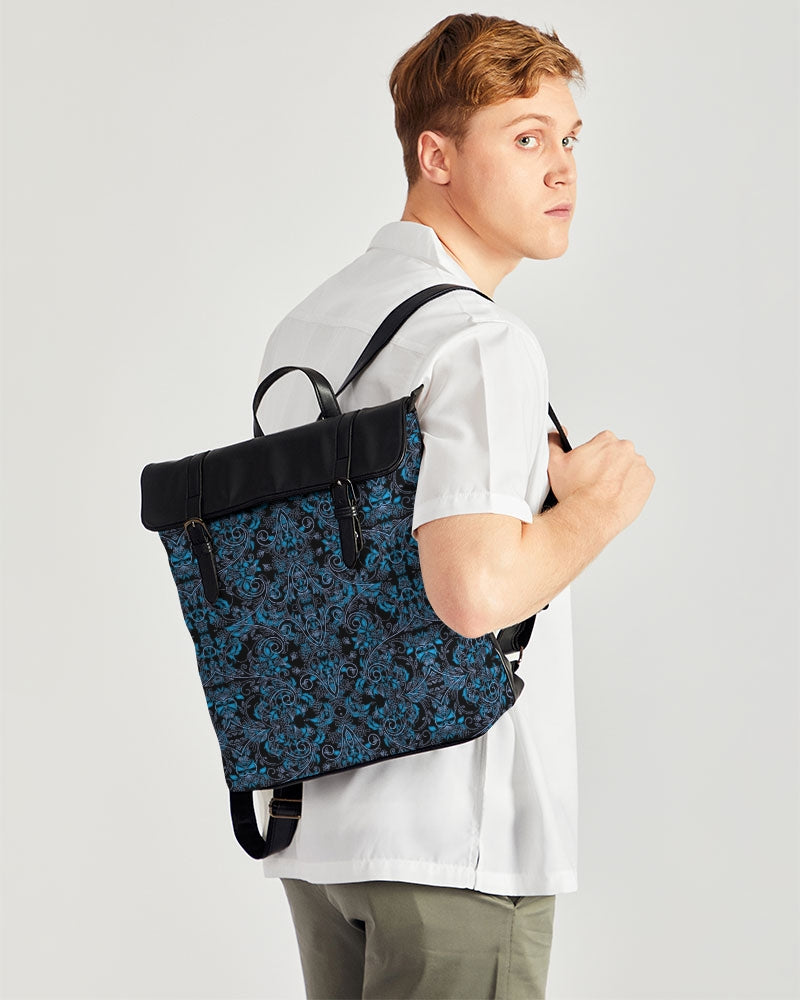 Blue Vines and Lace Casual Flap Backpack