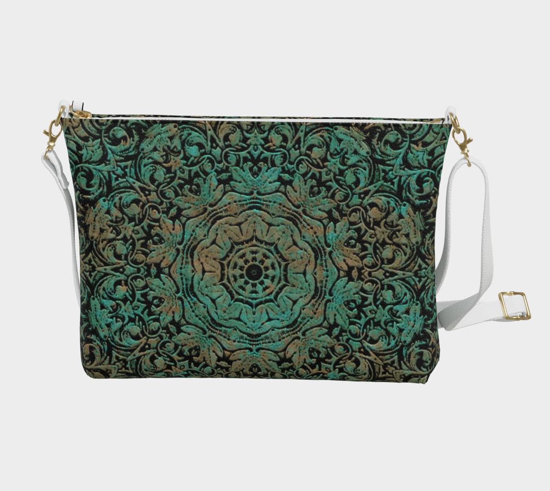 Copper Floral Pattern Vegan Crossbody Purse