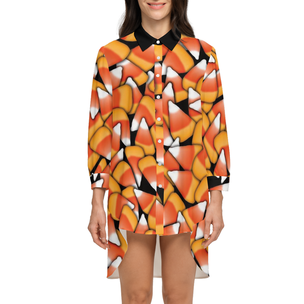 Candy Corn Women's High-Low Long-Sleeve Hem Shirt Silky-like Elegance