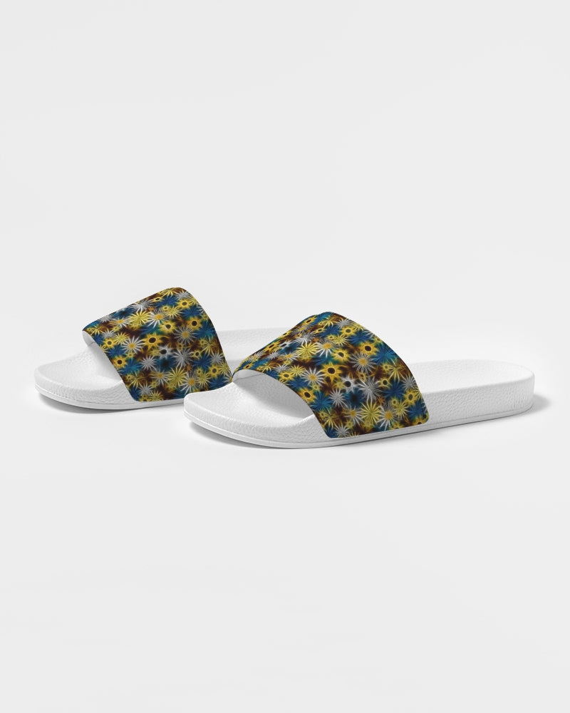 Blue and Yellow Glowing Daisies Women's Slide Sandal