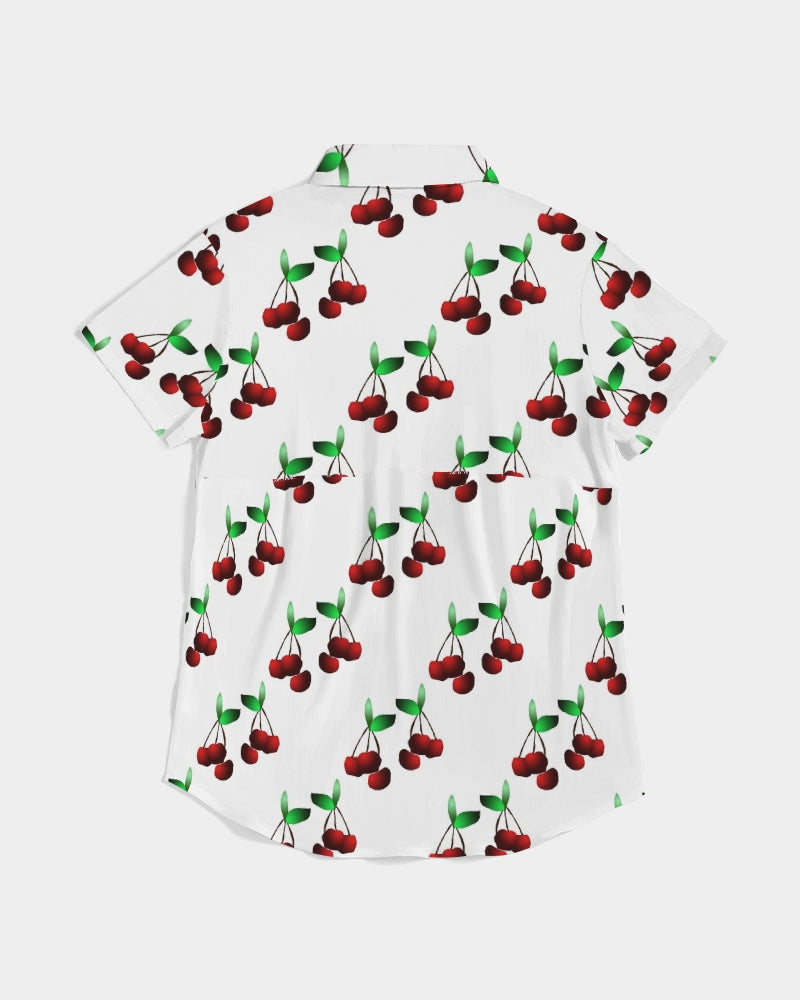 Cherries Pattern Women's All-Over Print Short Sleeve Button Up