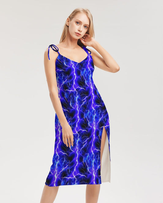 Blue Lightning Women's All-Over Print Tie Strap Split Dress