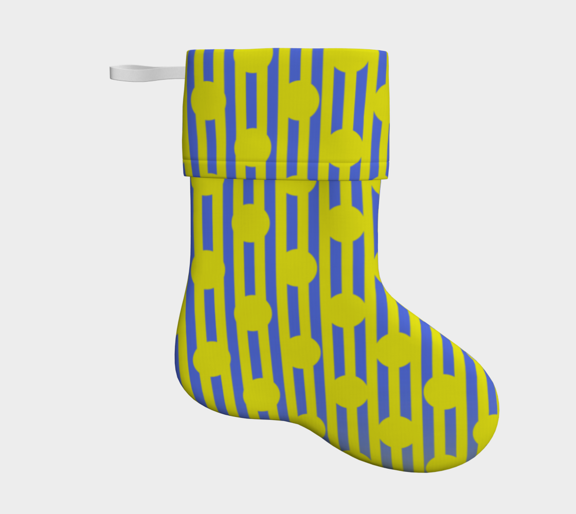 Blue Yellow Stripe Dots Christmas Stocking