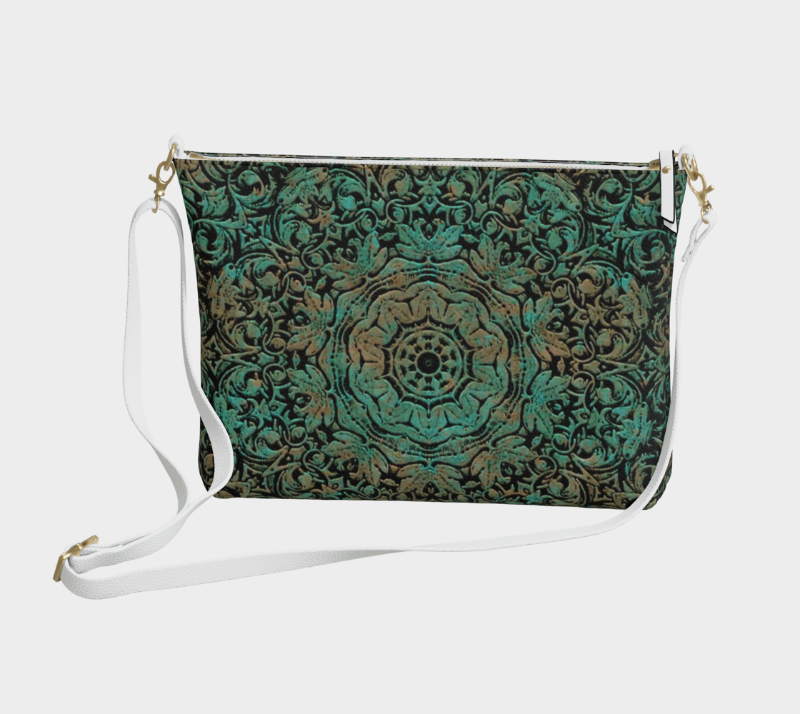 Copper Floral Pattern Vegan Crossbody Purse