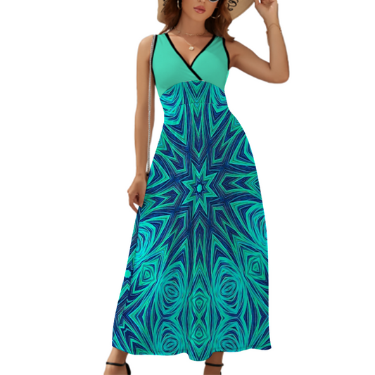 Blue Ice Fractal Kaleidoscope Custom All Over Print Women's Sleeveless Dress Summer Fashion Long Skirts