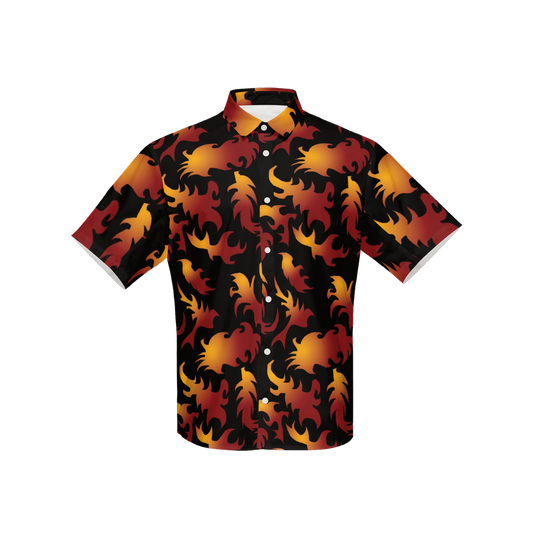 Abstract Flames Pattern Women's Short-Sleeve Button-Up Shirt-Cotton Feel