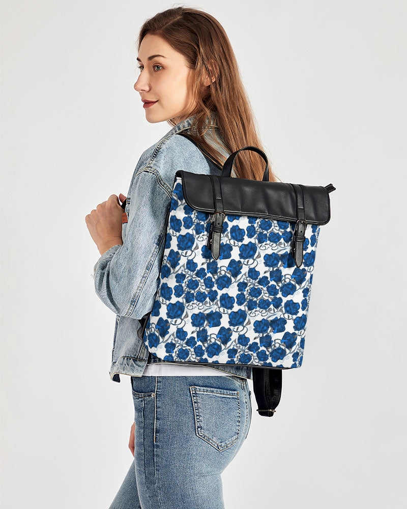 Blue Roses Casual Flap Backpack