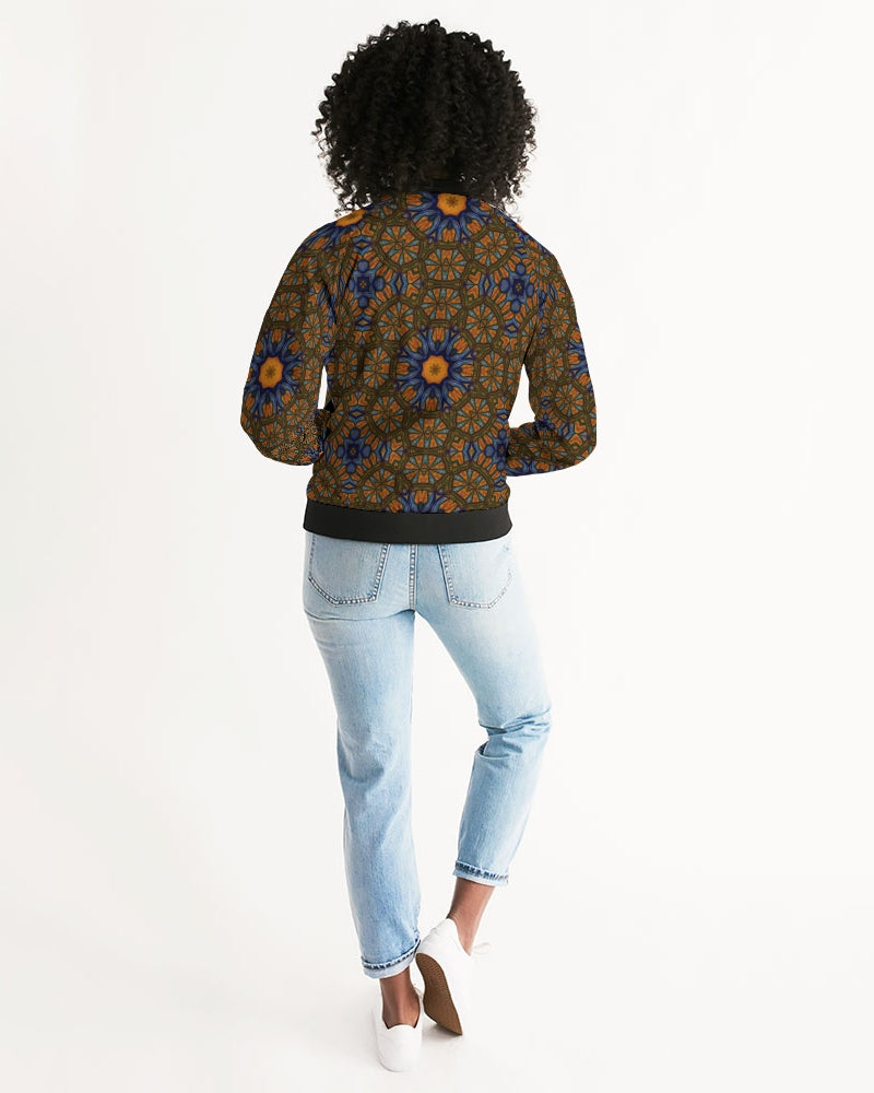 Blue and Yellow Sketch Kaleidoscope  Women's All-Over Print Bomber Jacket