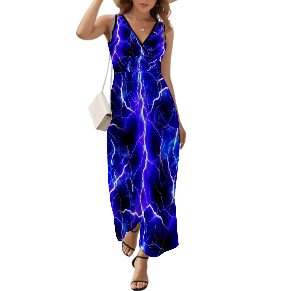 Blue Lightning Custom All Over Print Women's Sleeveless Dress Summer Fashion Long Skirts