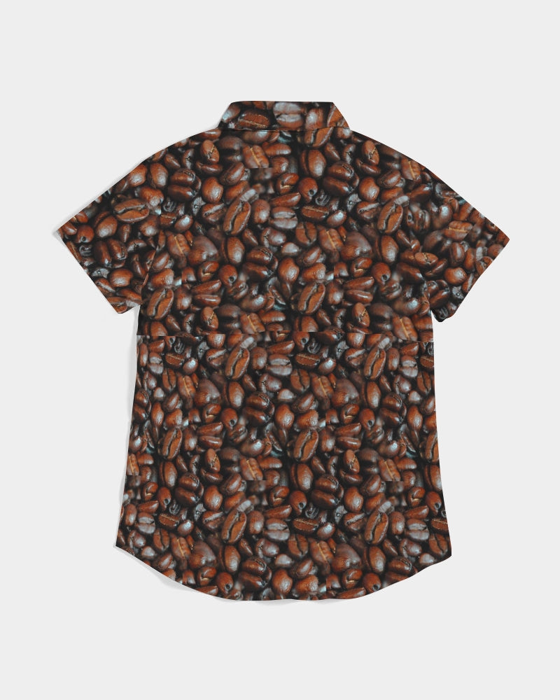 Coffee Bean Pattern Women's All-Over Print Short Sleeve Button Up