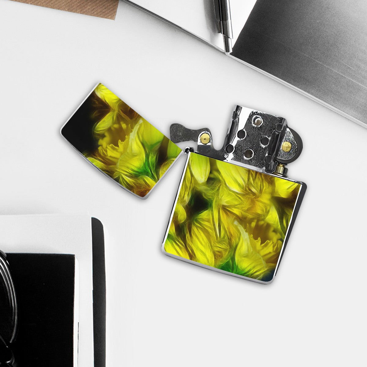 Metal Lighter Case Yellow Daffodills