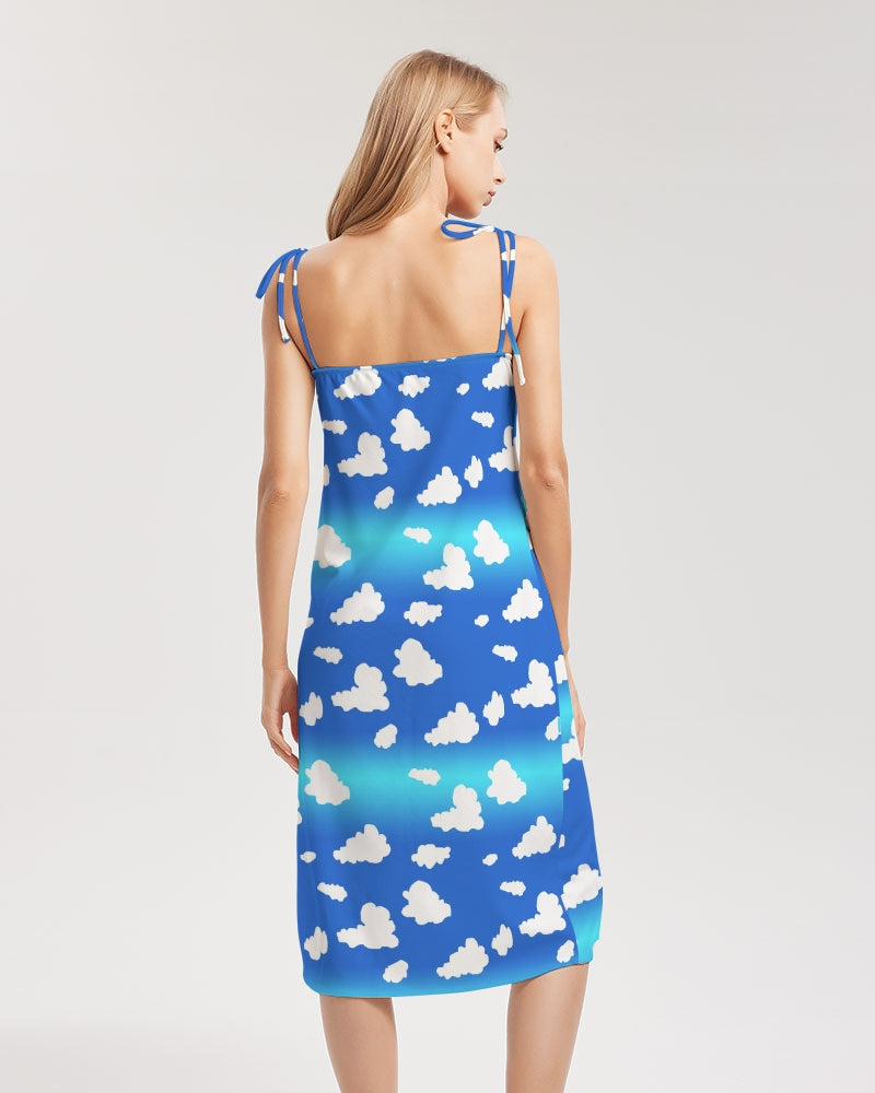 Clouds Pattern Women's All-Over Print Tie Strap Split Dress