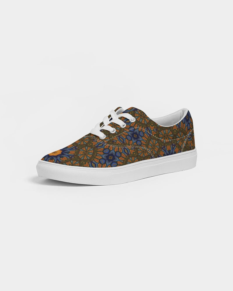Blue and Yellow Sketch Kaleidoscope  Women's Lace Up Canvas Shoe
