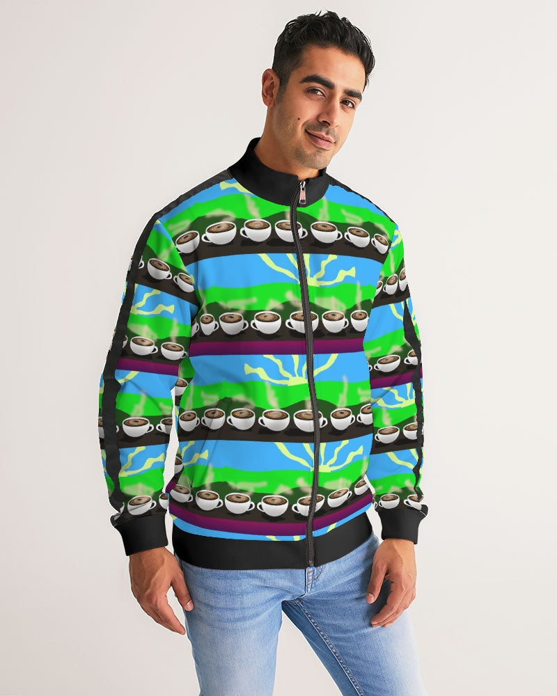 Coffee Morning Pattern Men's All-Over Print Stripe Sleeve Track Jacket