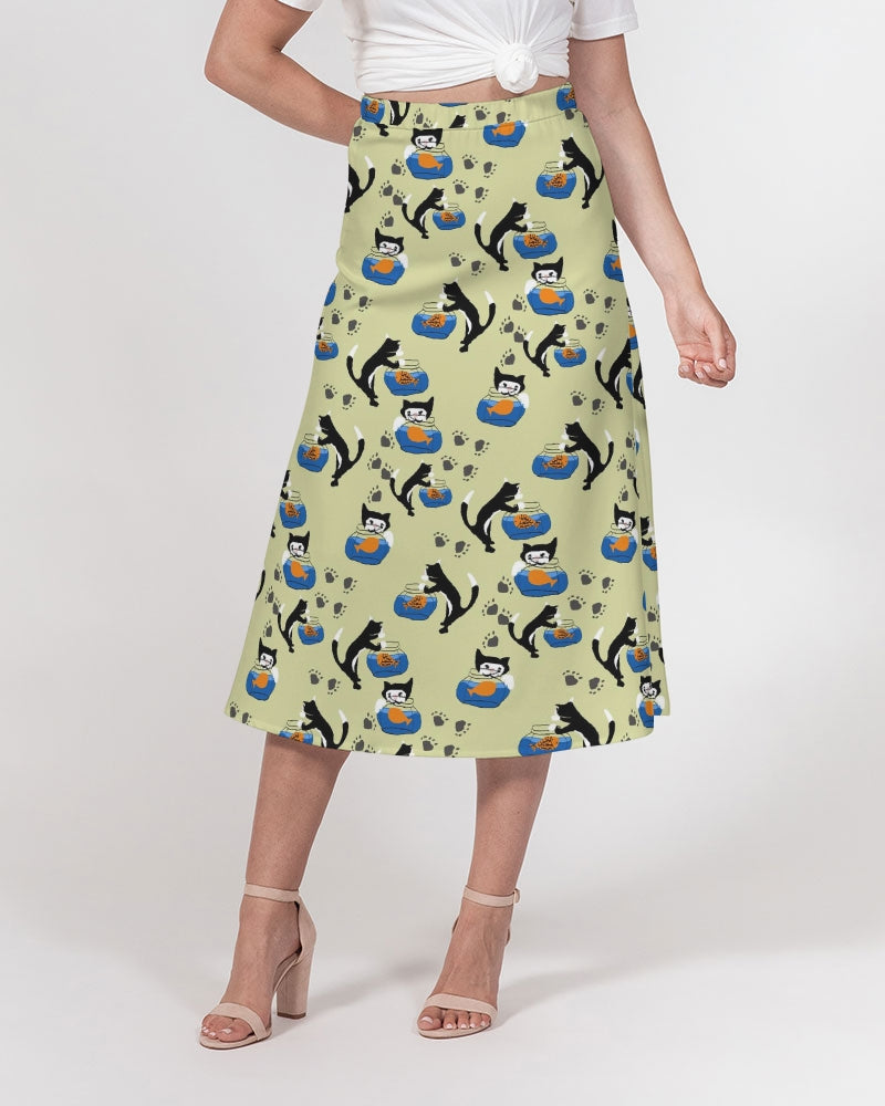 Cat and a Fishbowl Women's All-Over Print A-Line Midi Skirt