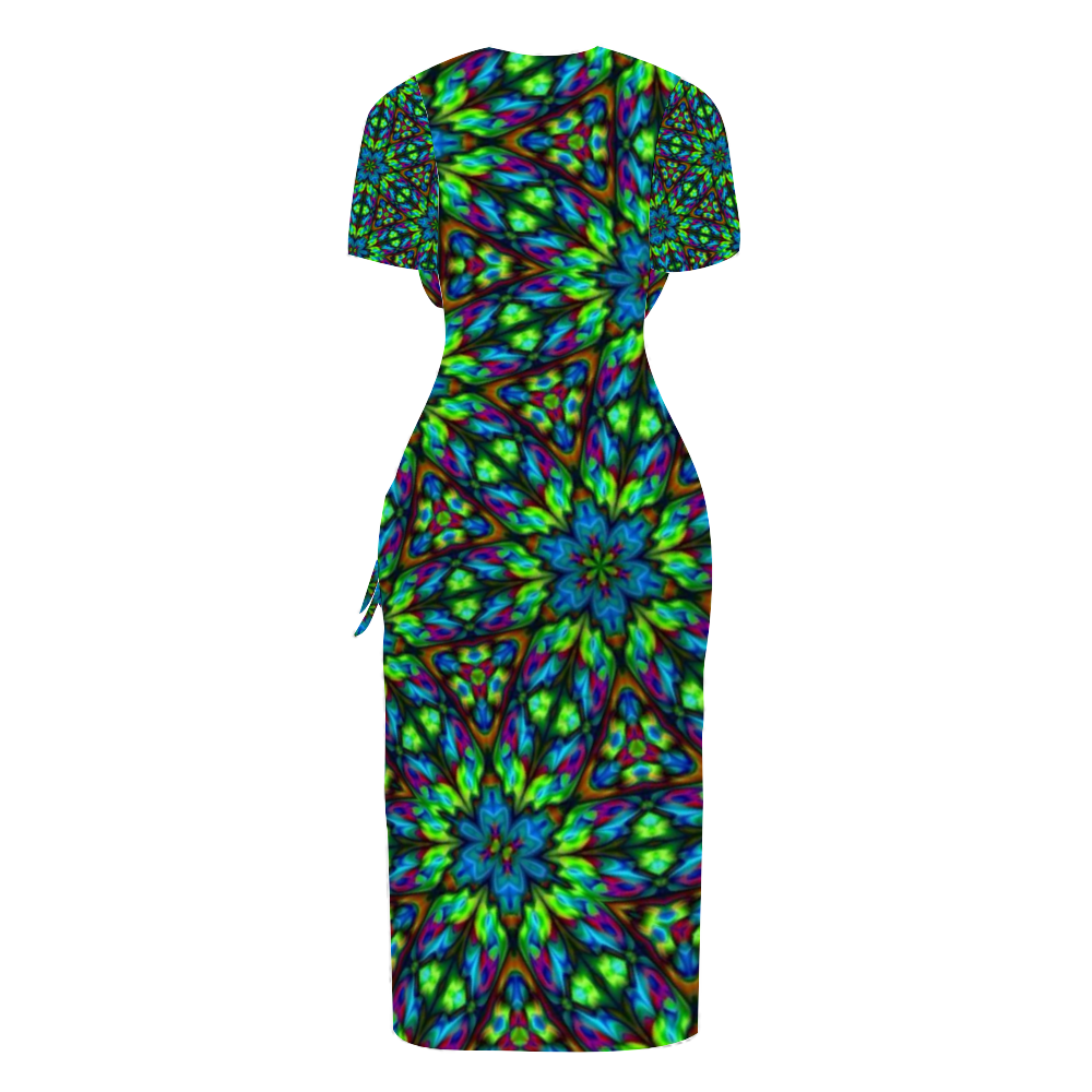 Blue Green Kaleidoscope Custom Women's Split Dress Summer Stylish Short Sleeve Dress