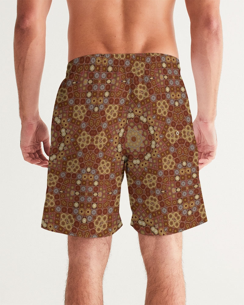 Checkered Star Geometry Men's All-Over Print Swim Trunk