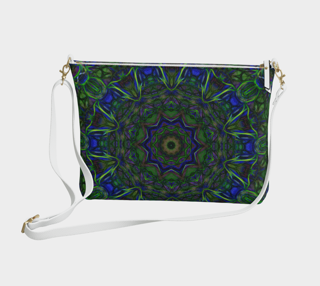 Blue Green Ribbon Kaleidoscope Vegan Crossbody Purse