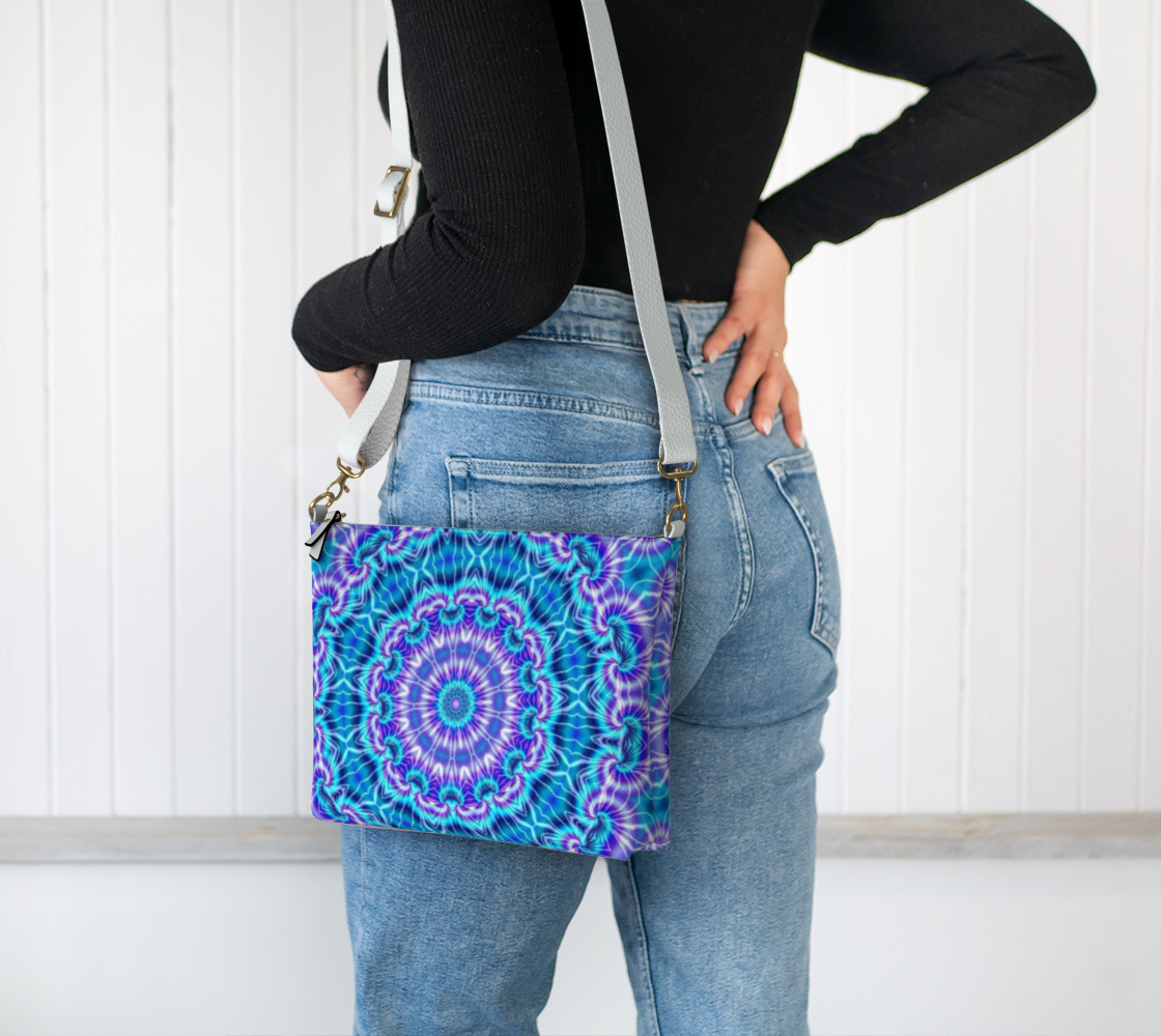 Blue and Purple Tie Dye Kaleidoscope Vegan Crossbody Purse