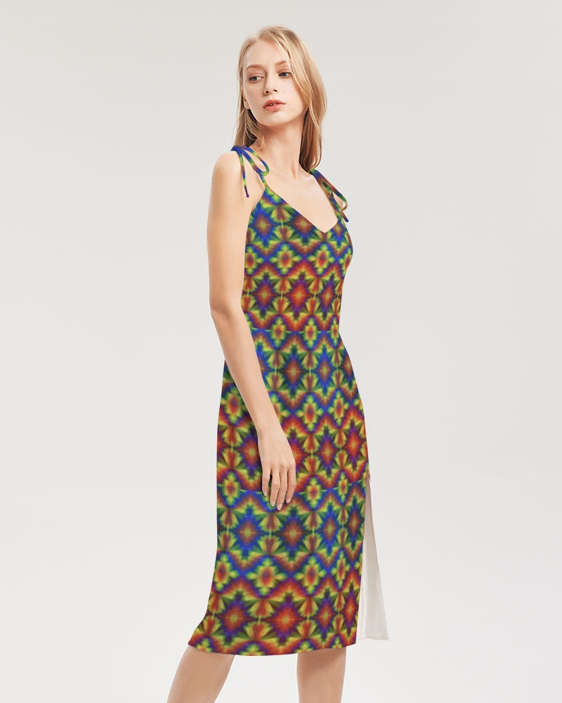 Carnival Kaleidoscope Women's All-Over Print Tie Strap Split Dress