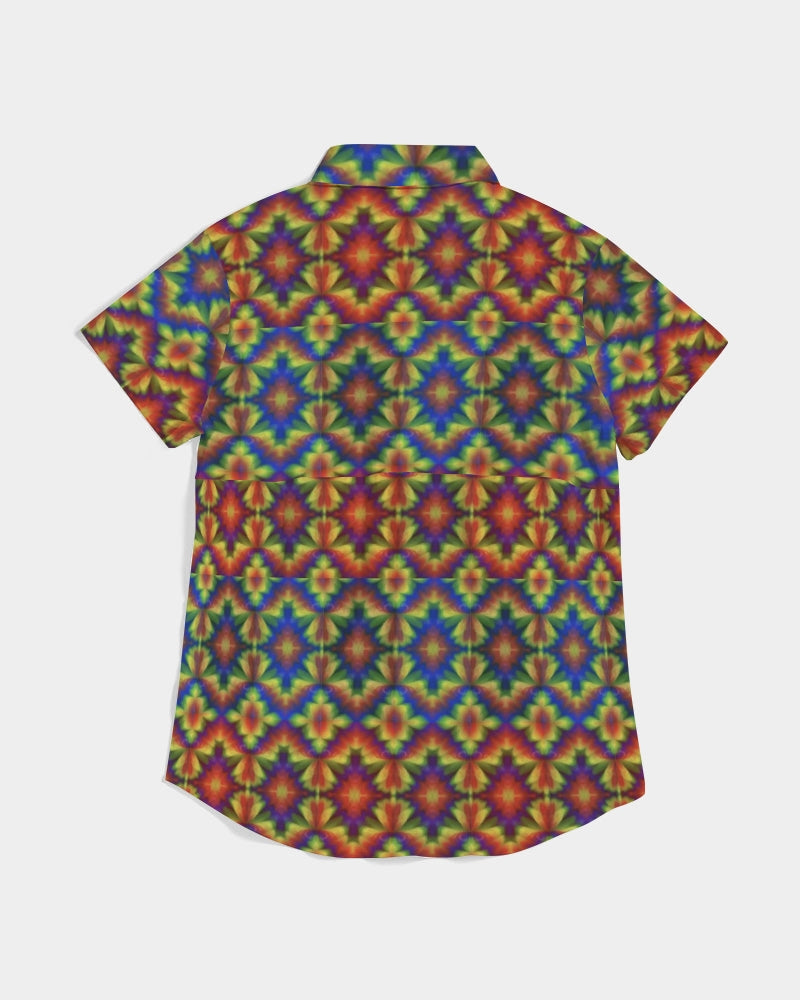 Carnival Kaleidoscope Women's All-Over Print Short Sleeve Button Up