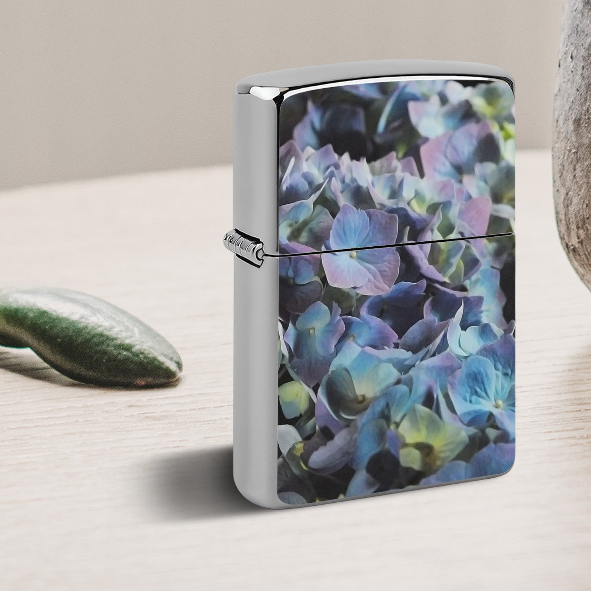 Metal Lighter Case Blue and Purple Hydrangeas