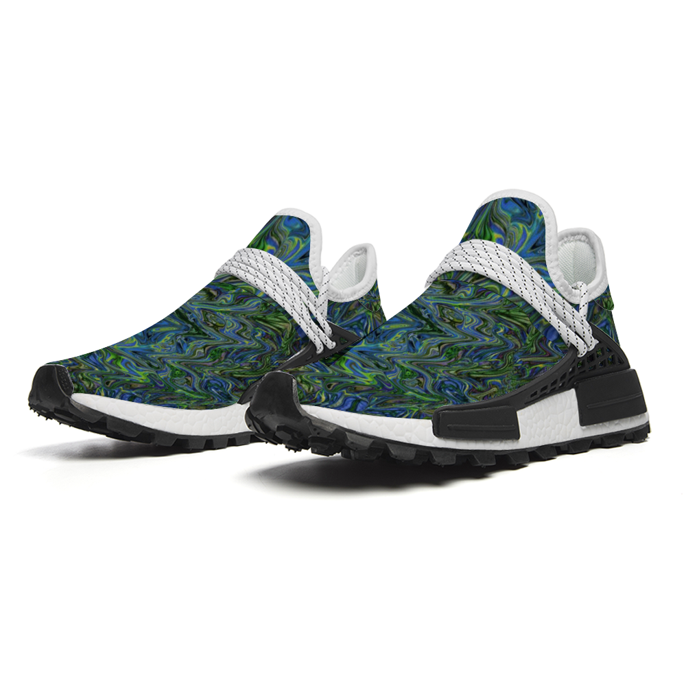 Blue Green Liquid Marbling Custom Unisex Mid Top Breathable Non-slip Sneakers