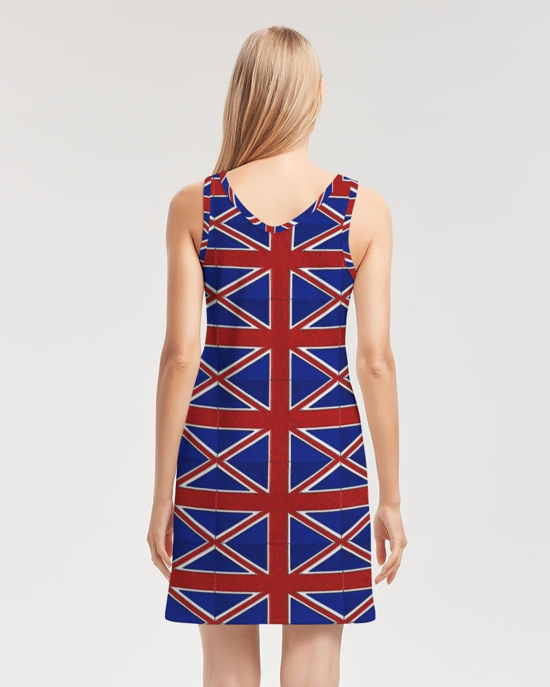 British Flag Pattern Women's All-Over PrintRib Knit V Neck Mini Dress