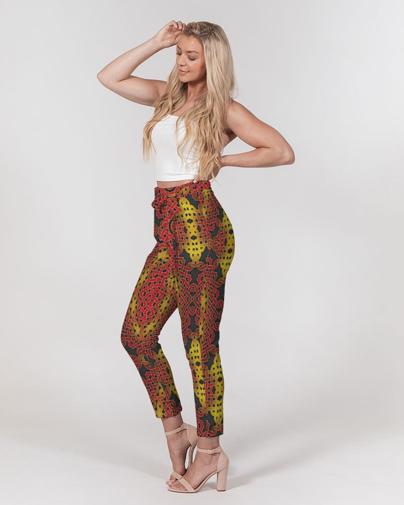 Celtic Orange Spiral Women's All-Over Print Belted Tapered Pants