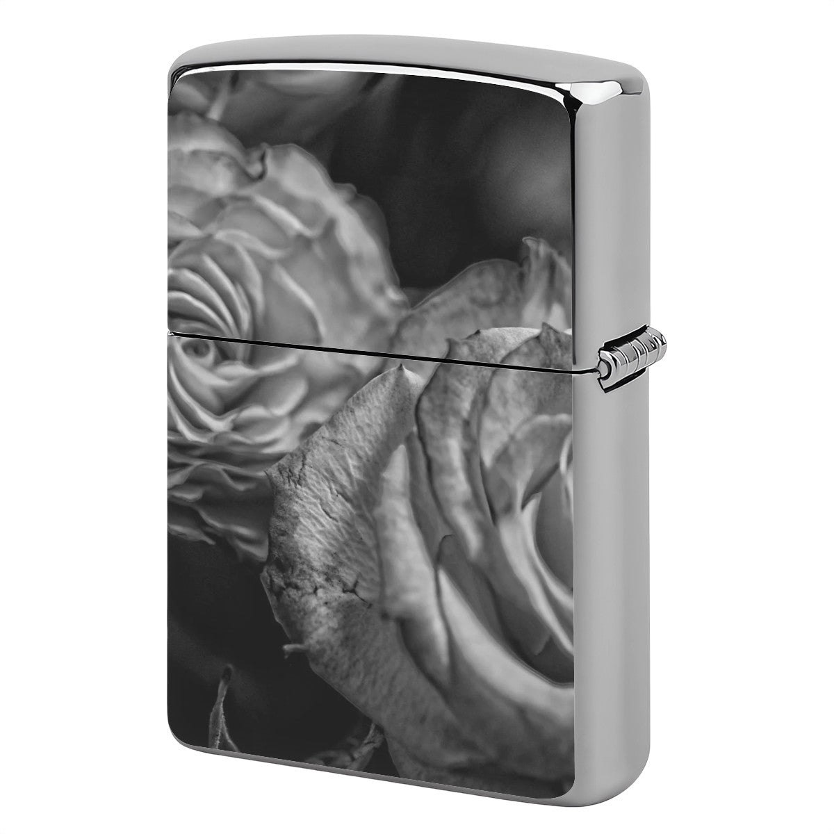 Metal Lighter Case Black and White Tea Roses