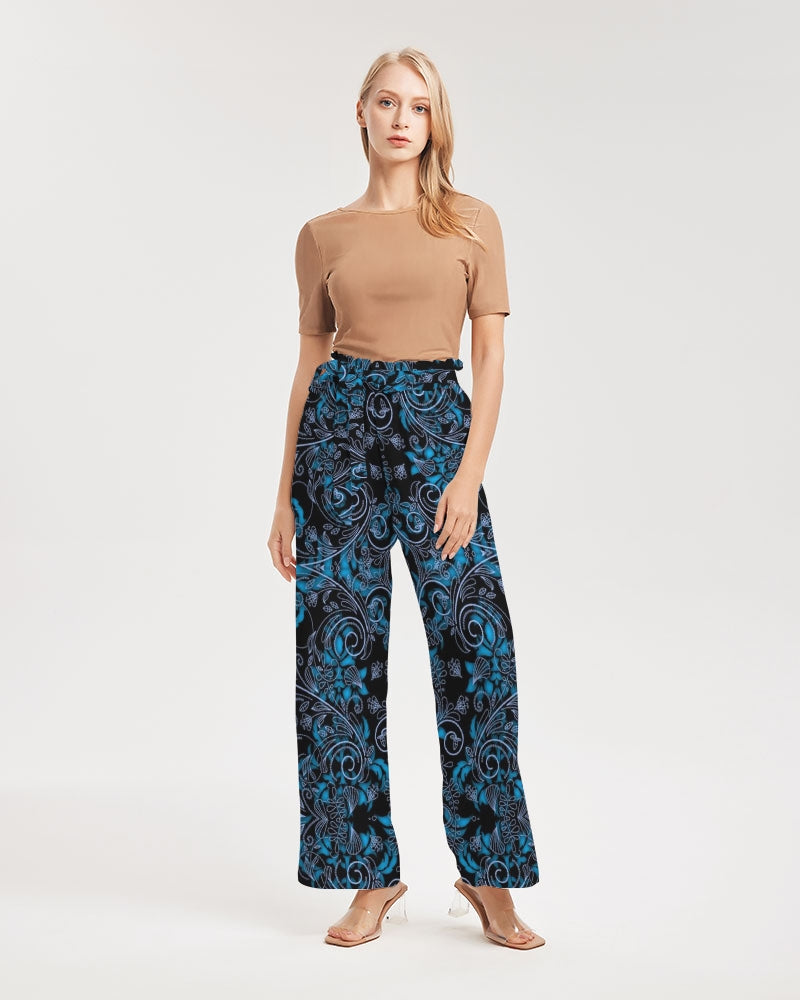 Blue Vines and Lace Women's All-Over Print High-Rise Wide Leg Pants