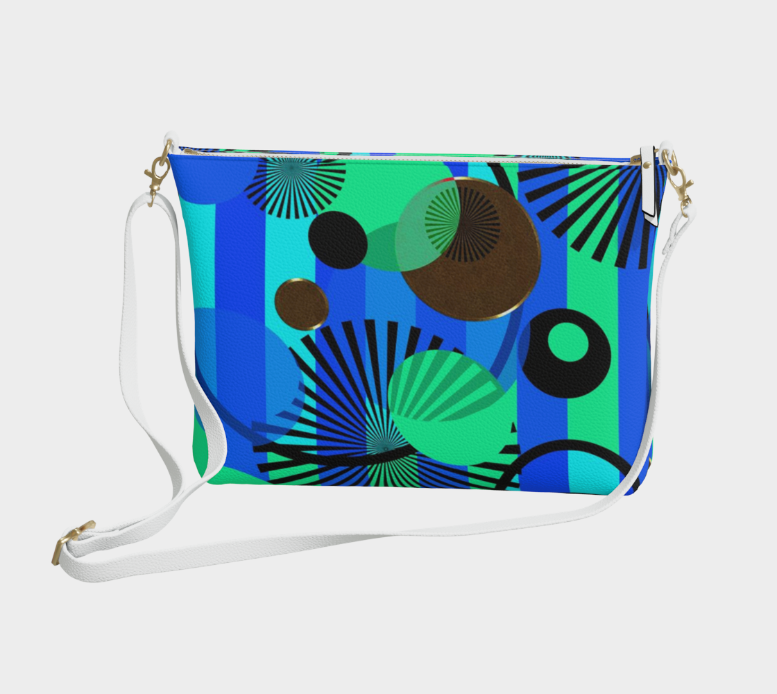 blue Green Stripes and Dots Vegan Crossbody Purse