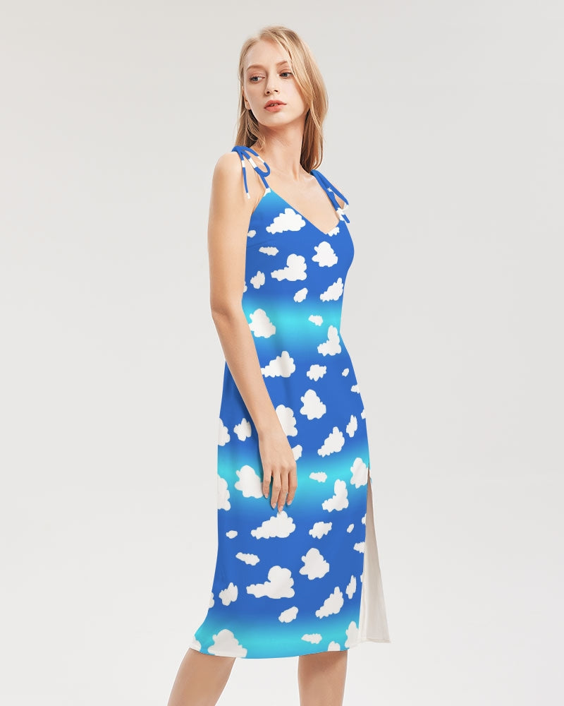 Clouds Pattern Women's All-Over Print Tie Strap Split Dress