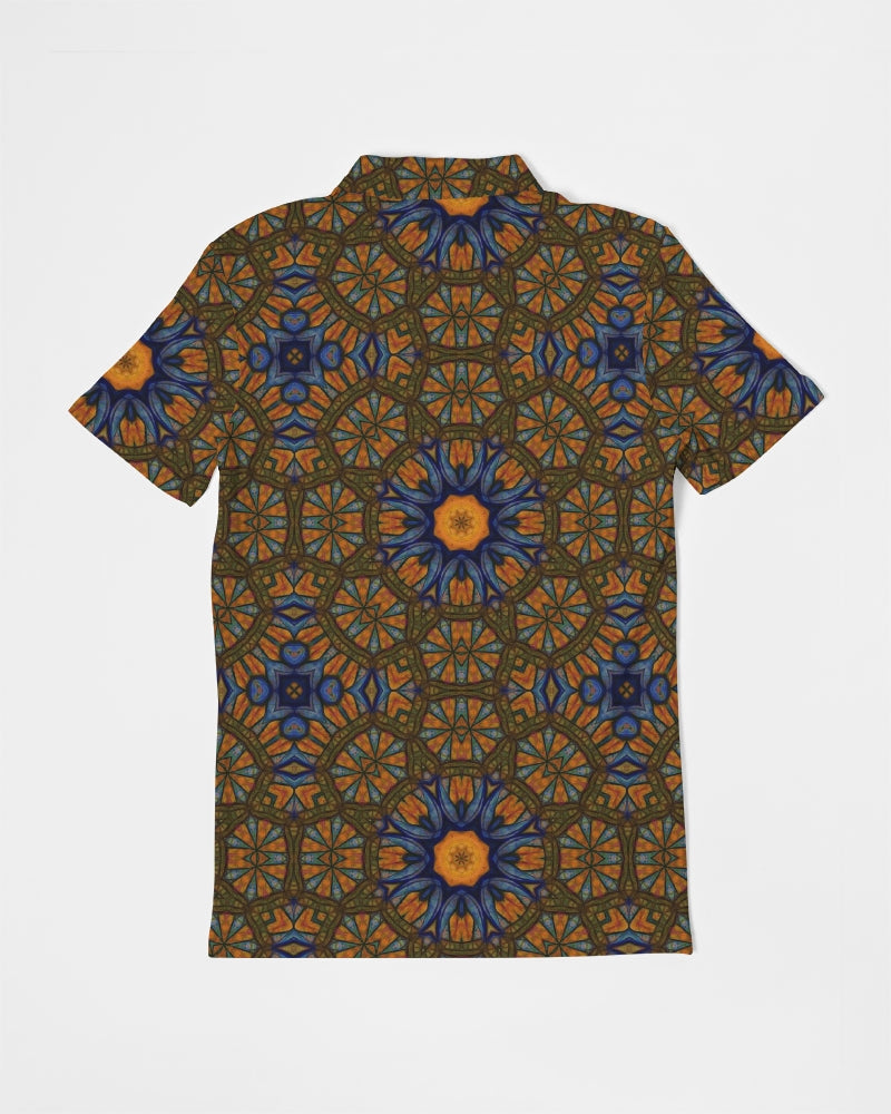 Blue and Yellow Sketch Kaleidoscope  Men's All-Over Print Slim Fit Short Sleeve Polo