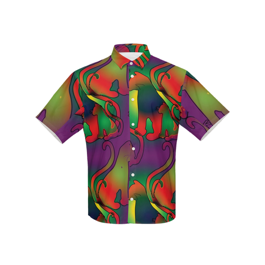 Abstract Rainbow Cats Women's Short-Sleeve Button-Up Shirt-Cotton Feel