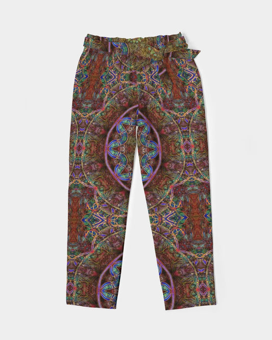 Blue Pink Windy Kaleidoscope Women's All-Over Print Belted Tapered Pants