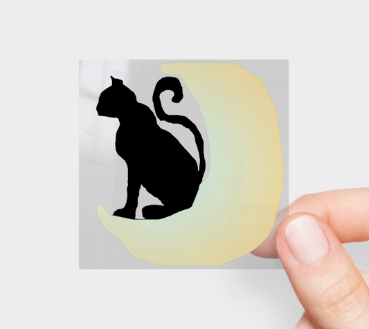 Cat on The Yellow Moon Sticker