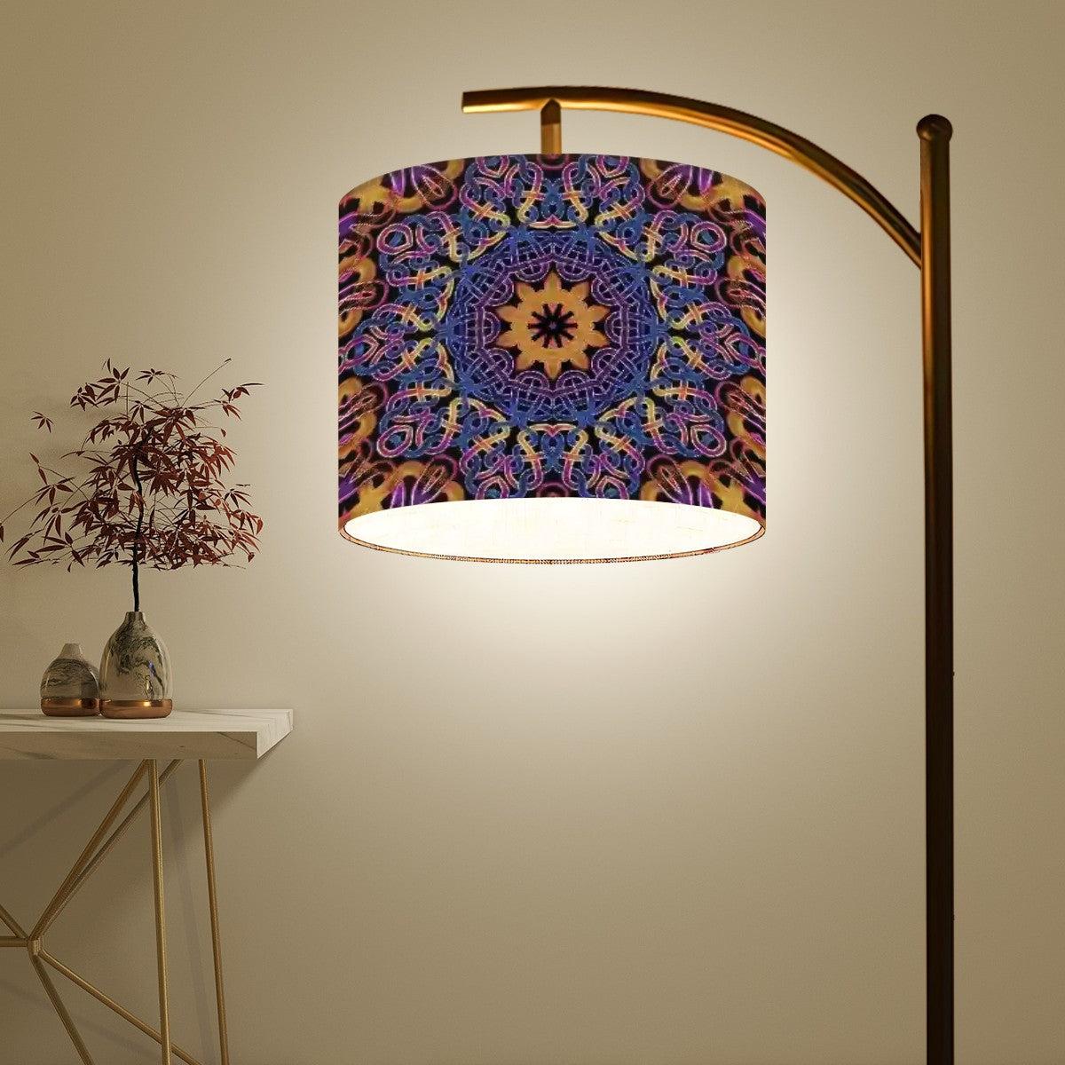 Arc Floor Lamp (Made in USA) Blue Gold Celtic Kaleidoscope