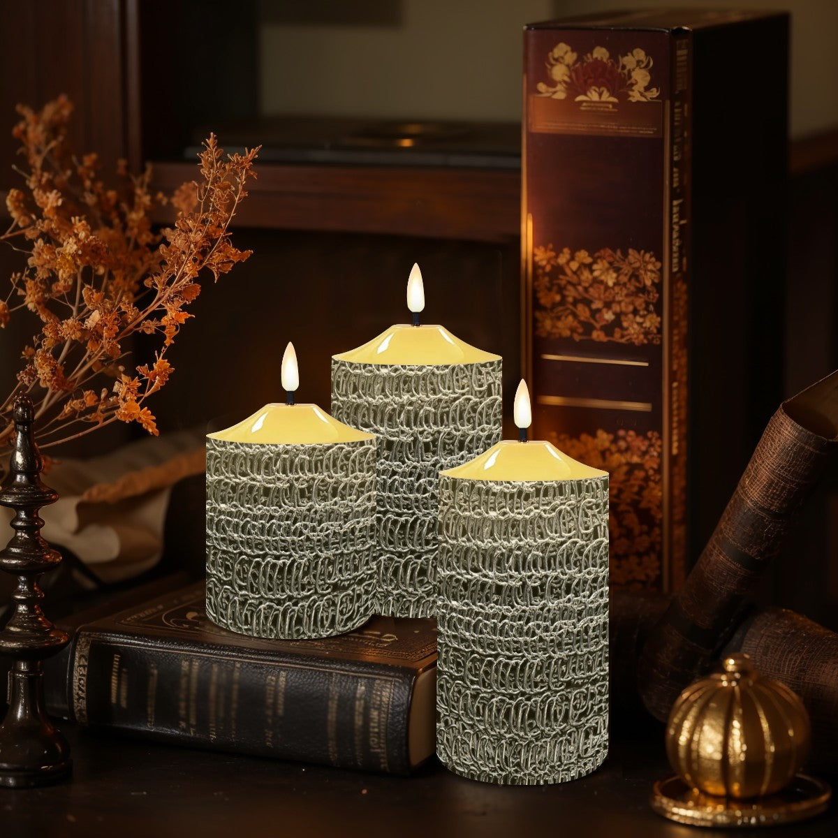 Flameless Candles Lamp Set of 3 Chainmaille