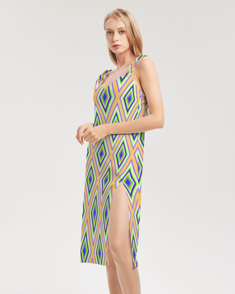 Colorful Diamonds Variation 1 Women's All-Over Print Tie Strap Split Dress