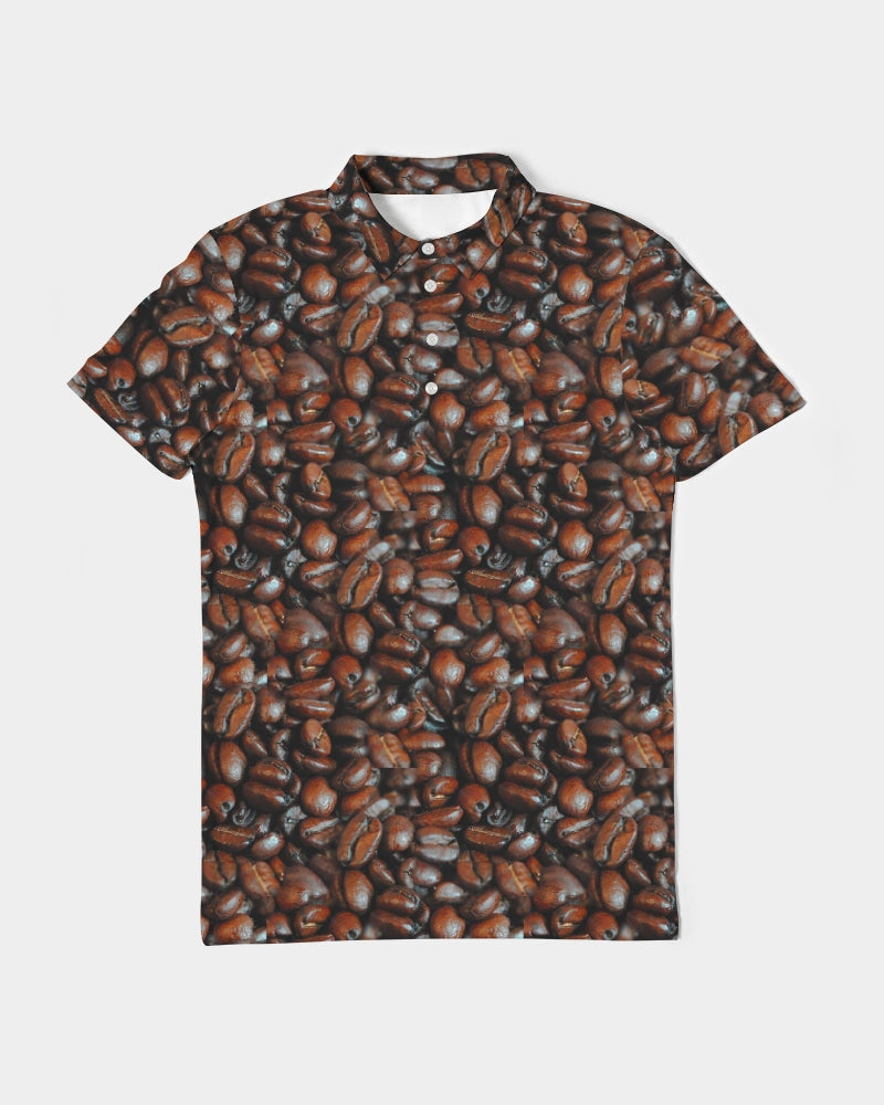 Coffee Bean Pattern Men's All-Over Print Slim Fit Short Sleeve Polo