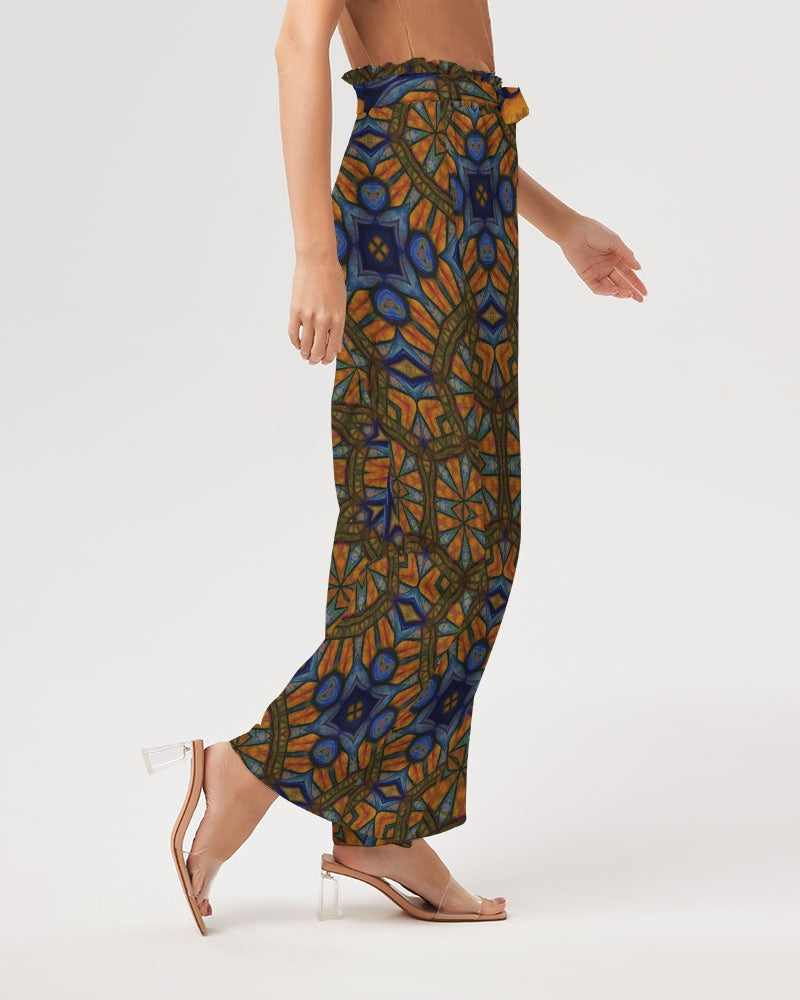 Blue and Yellow Sketch Kaleidoscope  Women's All-Over Print High-Rise Wide Leg Pants