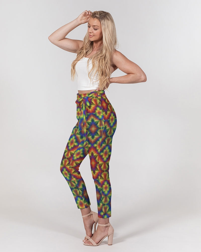 Carnival Kaleidoscope Women's All-Over Print Belted Tapered Pants