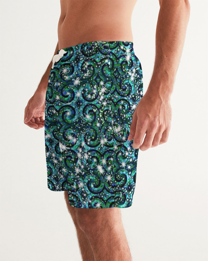 Blue Ice Sparkle Swirl Men's All-Over Print Swim Trunk