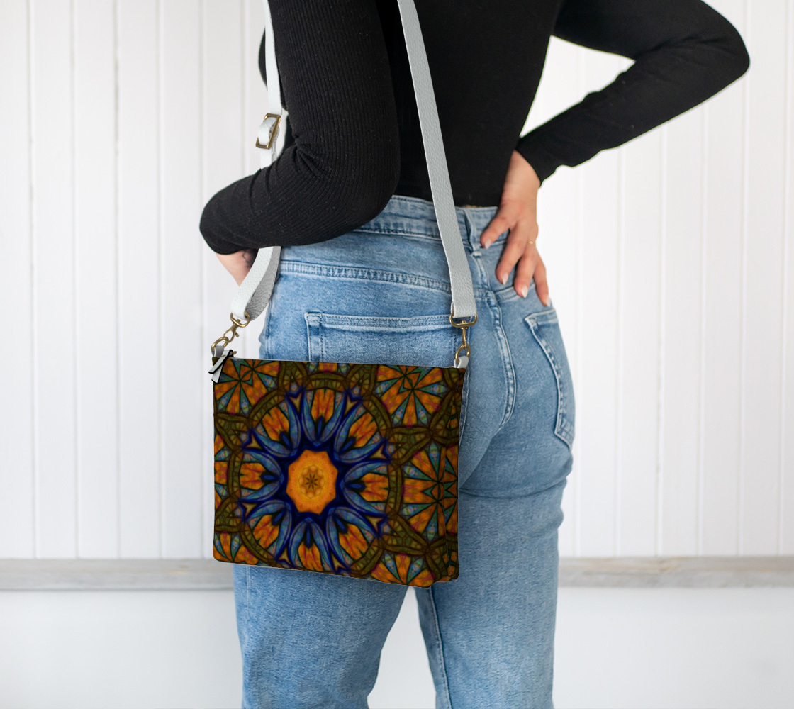 Blue Orange Sketchy Kaleidoscope Vegan Crossbody Purse