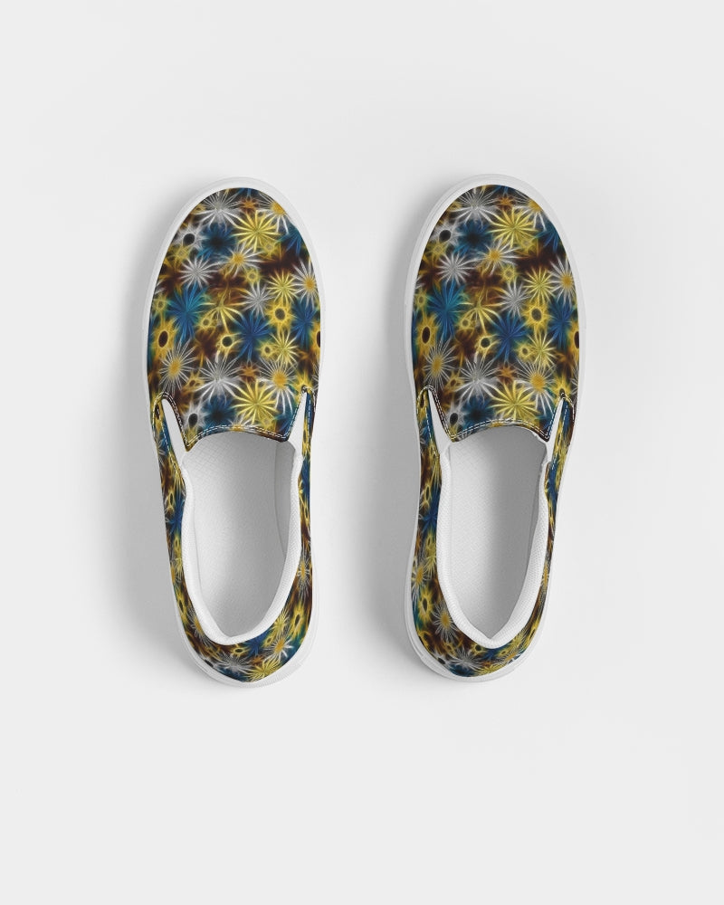 Blue and Yellow Glowing Daisies Women's Slip-On Canvas Shoe