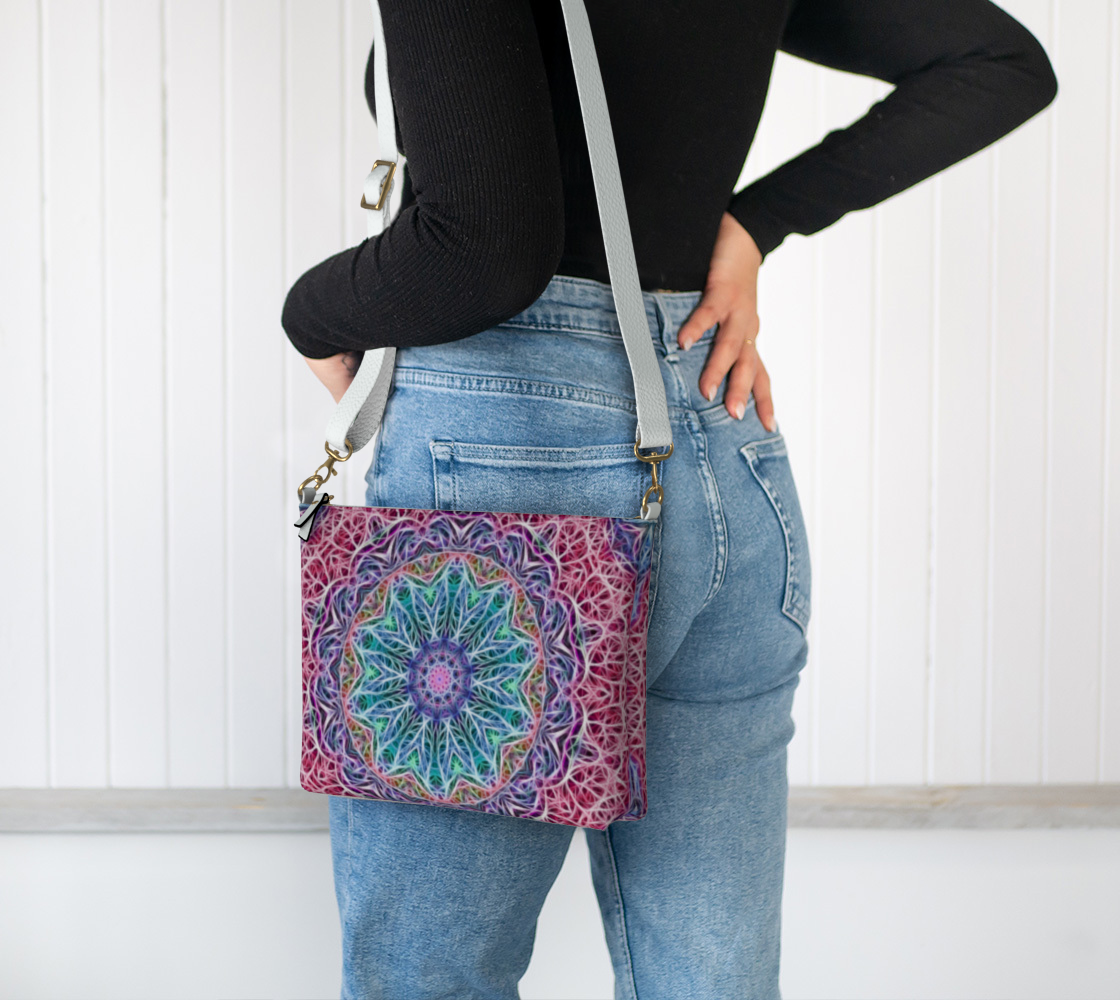 Blue and Pink Kaleidoscope Vegan Crossbody Purse