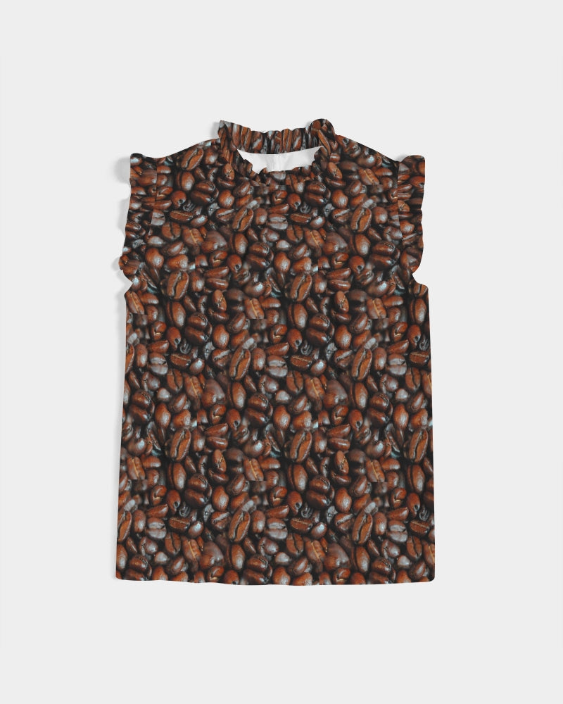 Coffee Bean Pattern Women's All-Over Print Ruffle Sleeve Top