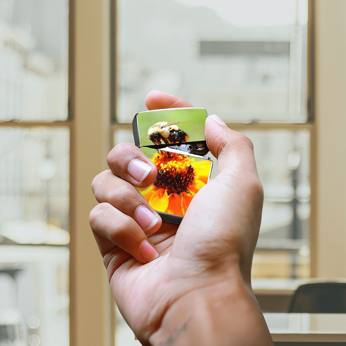 Metal Lighter Case Bee On A Flower