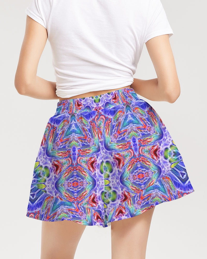Blue Red Kaleidoscope Women's All-Over Print Ruffle Shorts